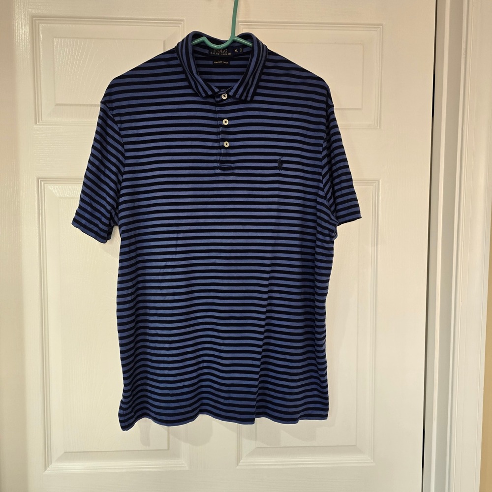 Polo Ralph Lauren Polo Shirt Mens Pima Soft Touch Striped Navy Blue XL